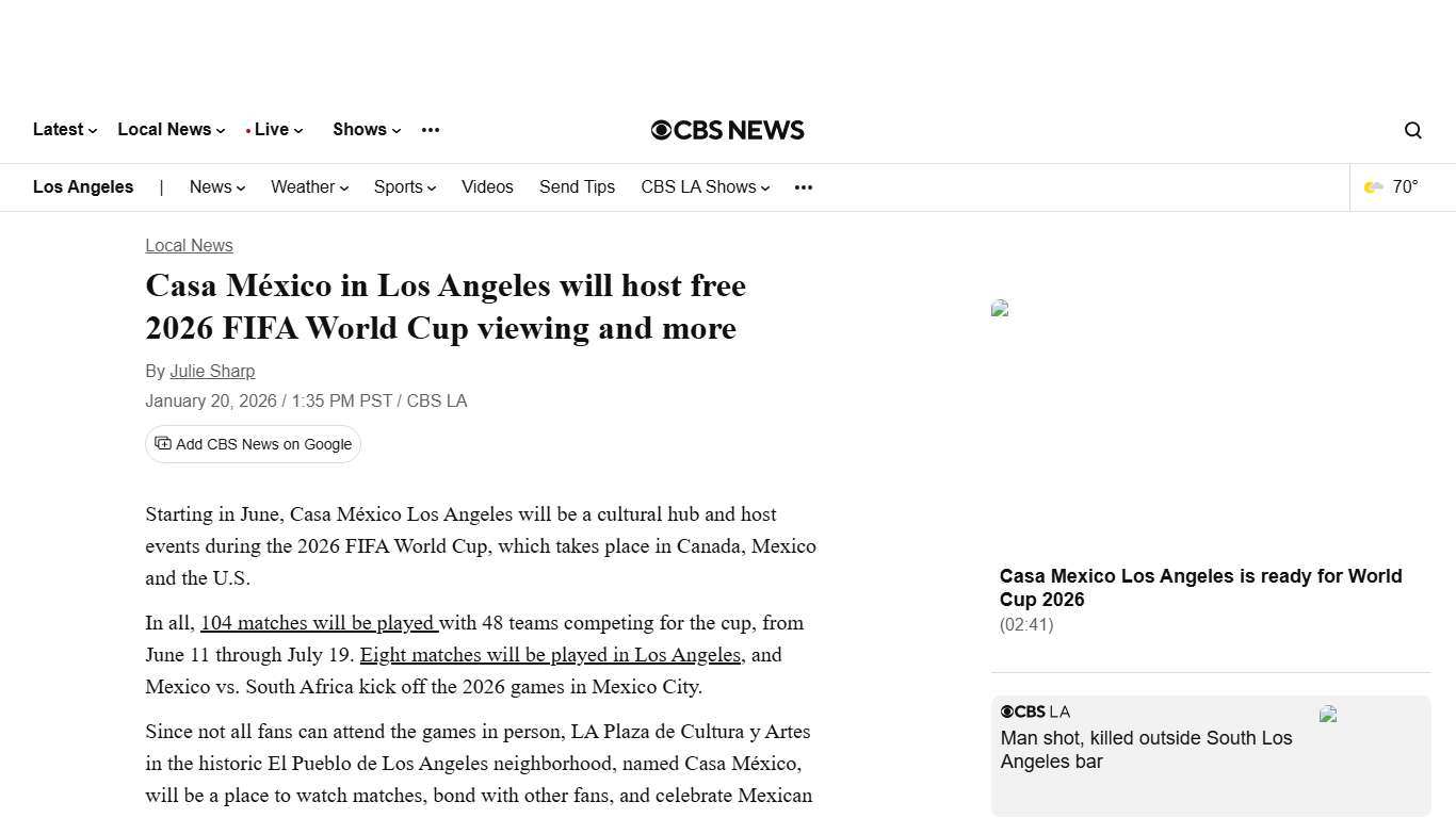 Casa México in Los Angeles will host free 2026 FIFA World Cup viewing and more - CBS Los Angeles